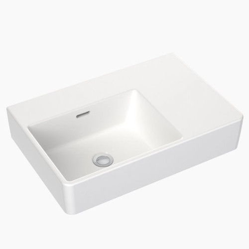 Square Wall Basin Right Hand Shelf 600mm w/Overflow White NTH [165351]
