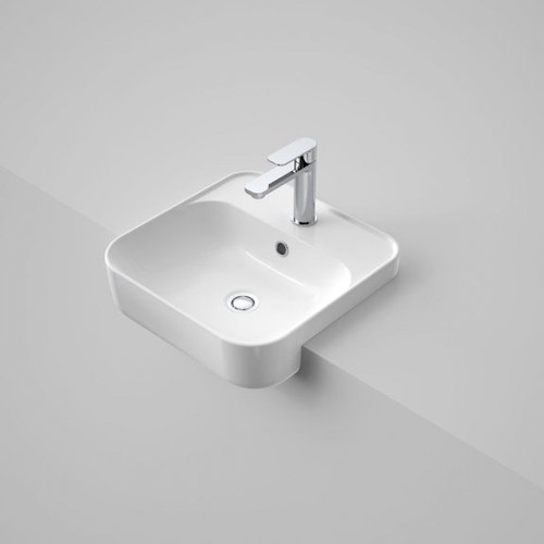 Tribute Square 420 Semi Recessed Basin with Overflow, Plug and Waste White 1 Tap Hole [192224]