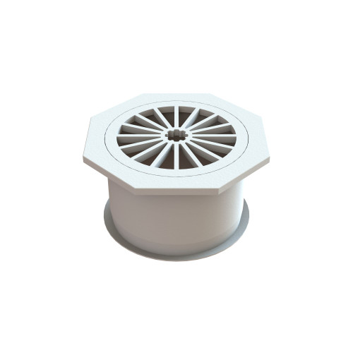 Plastic Octaganal Floor Waste, 100mm with Fins. White [024966]