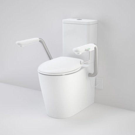 Care 660 Cleanflush® Wall Faced Close Coupled Easy Height Back Entry Suite w/Nurse Call Armrests Left & Caravelle Double Flap Seat AG Grey 4Star [191962]