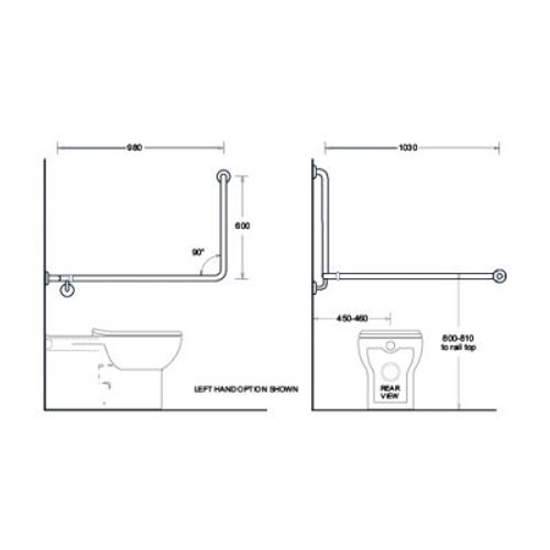 90deg Corner Grab Rail 980 x 1030 x 600mm Left Hand [198269]