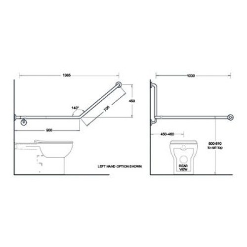 140deg Corner Grab Rail 1365 x 1030 x 450mm Left Hand [198274]