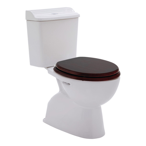 Johnson Suisse Colonial II Close-Coupled Includes Mahogany Sear Chrome Trim P Trap Toilet Suite White [198646]