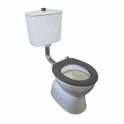 Plaza Assist Deluxe Link Toilet Suite Includes Grey Soft Close Single Flap Seat & Raised Chrome Button S Trap Vitreous China 4Star [198655]