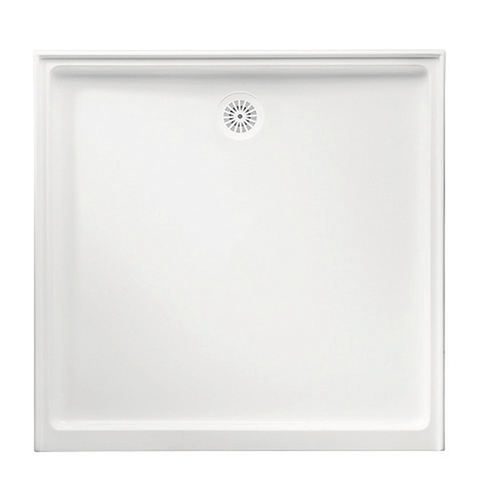 Flinders Polymarble Shower Base 760mm x 760mm Rear Outlet 3-Sided White [053537]