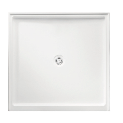 Flinders Polymarble Shower Base 900mm x 900mm Centre Outlet 3-Sided White [053560]