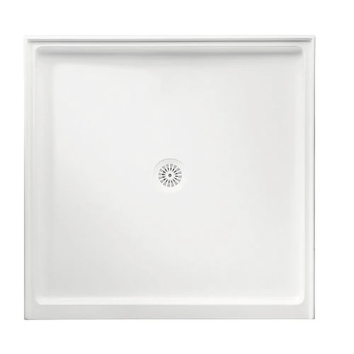 Flinders Polymarble Base Shower 900mm x 900mm Centre Outlet Double Entry White [053640]