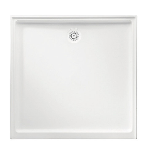 Flinders Polymarble Shower Base 900mm x 900mm Rear Outlet Left Hand Return White [133858]