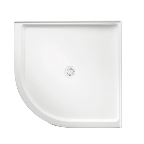 Flinders Polymarble Shower Base Curved Corner 1000mm x 1000mm Rear Outlet White [137590]