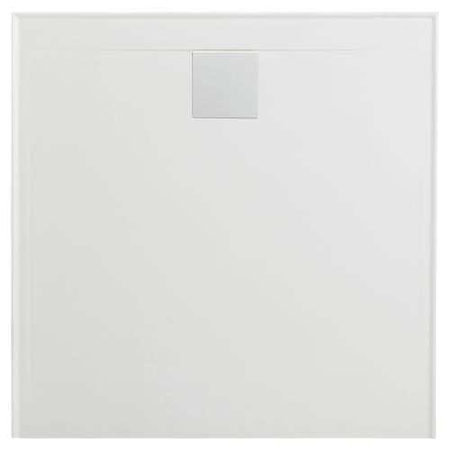 Flinders New Polymarble Shower Base 900mm x 900mm, Square  Rear Outlet, 2 Tiling Beads Left Hand Return White [181387]