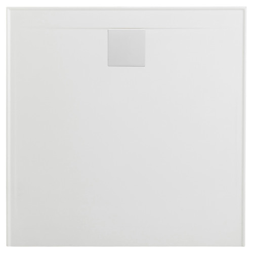Flinders New Polymarble Shower Base 900mm x 900mm, Square Rear Outlet, 2 Tiling Beads Right Hand Return White [181388]