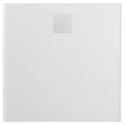 Flinders New Polymarble Shower Base 900mm x 900mm, Square Rear Outlet, 2 Tiling Beads Right Hand Return White [181388]