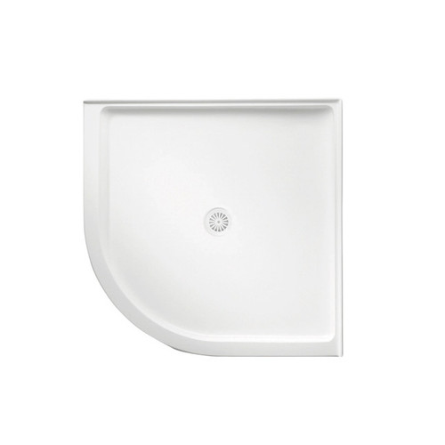 Flinders Polymarble Shower Base Curved Corner 1000mm x 1000mm Centre Outlet White [198930]