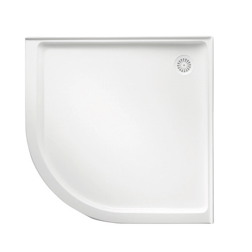 Flinders Polymarble Shower Base Curved Corner 914mm x 914mm Centre Outlet White [201233]