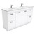 Dolce 1500mm Ceramic Moulded Basin-Top Double Bowl + Unicab Gloss White Cabinet On Kick Board Solid/Handle White 1 Tap Hole [165276]
