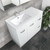 Dolce 900 Left Offset Ceramic Basin-Top + Fingerpull Matte Black Cabinet on Kick Board 2 Door 2 Drawer 1 Tap Hole [197679]