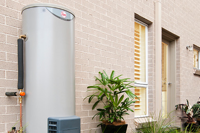 Gas storage hot water system installed outdoors
