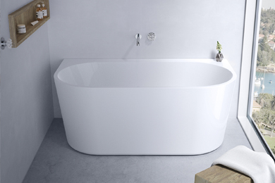 White back to wall bath in a stylish bathroom