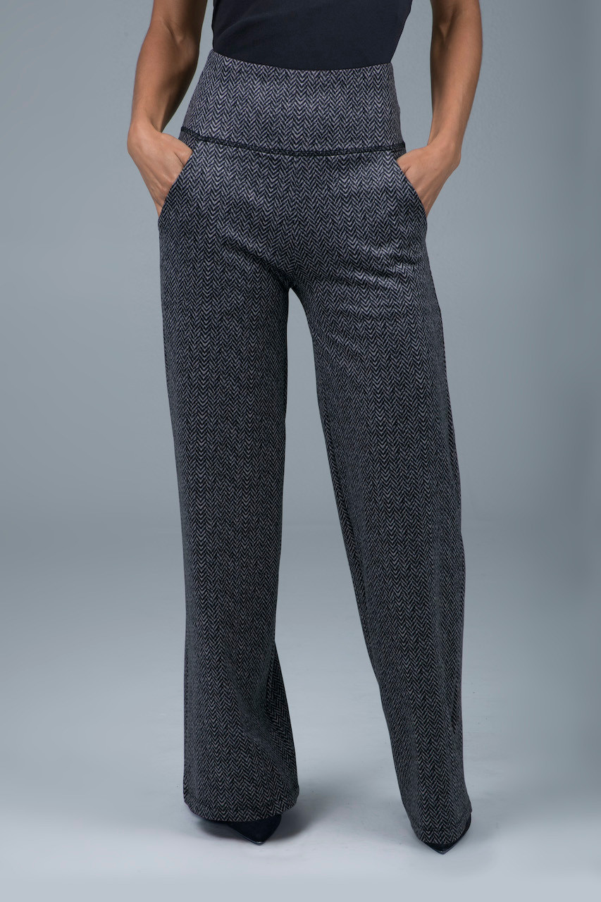 HIGH WAIST WIDE LEG PANT: HERRINGBONE