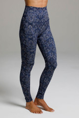 High Rise Compressive Yoga Tights in Navy Print