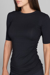 RUCHED ELBOW SLEEVE TEE: BLACK