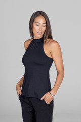 black sleeveless top