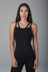 Supportive Multi-Strap Black Tank with Built-In Bra