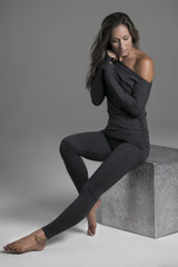 Charcoal Heather Pocket Yoga Legging & Cozy Off The Shoulder Pullover