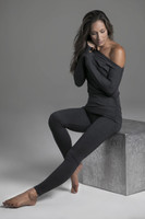Charcoal Heather Pocket Yoga Legging & Cozy Off the Shoulder Pull Over