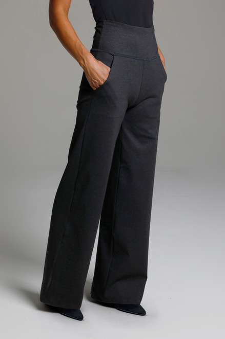 High Waist Wide Leg Pant (Charcoal Grey) side view pockets