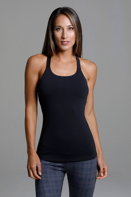 Black Yoga Tank Top with Built-In Shelf Bra front view