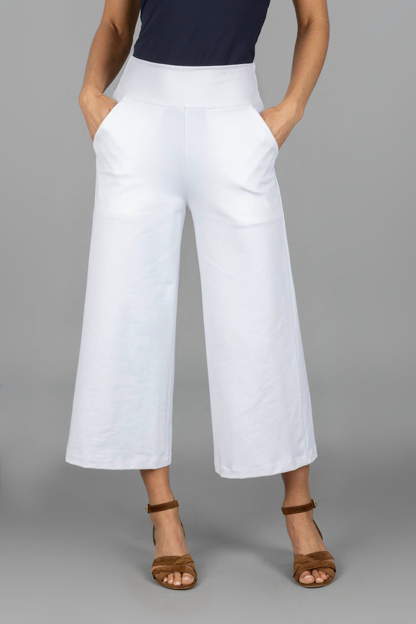 All white linen flat-front Wide leg cropped Pants