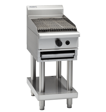 Waldorf CH8450G-LS 450mm gas chargrill on leg stand, front view