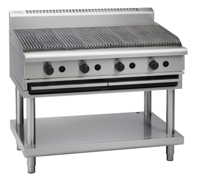 Waldorf CH8120G-LS 1200mm gas chargrill on leg stand, front view