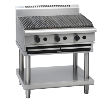 Waldorf CH8900G-LS 900mm gas chargrill on leg stand, front view