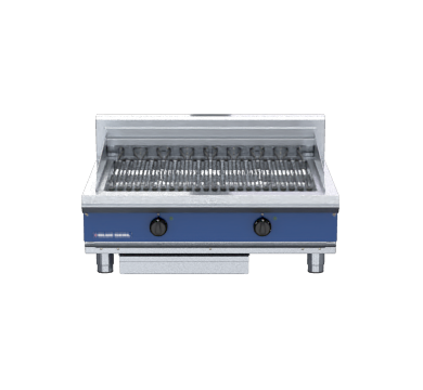 Blue Seal E596D-B 900mm electric chargrill on bench legs, front view