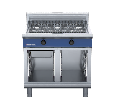 Blue Seal E596D-CB 900mm electric chargrill on cabinet base, front view