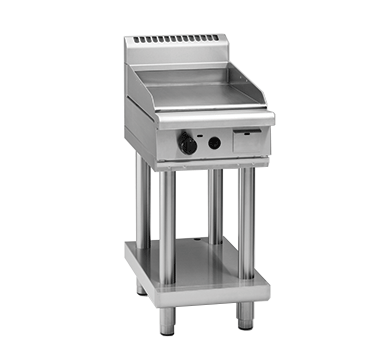 Waldorf GP8450G-LS 450mm gas griddle on leg stand, front view