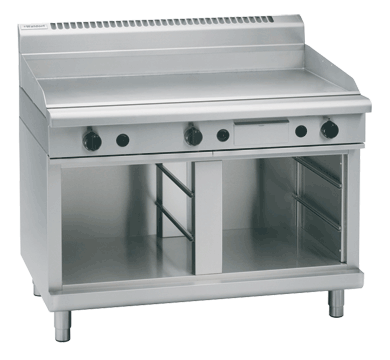 Waldorf GP8120G-CB 1200mm gas griddle on cabinet base, front view