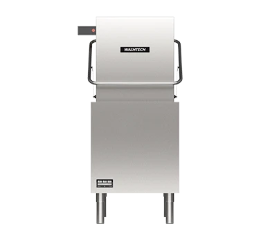 Washtech M2-605 narrow pass through dishwasher front view, 607mm cabinet