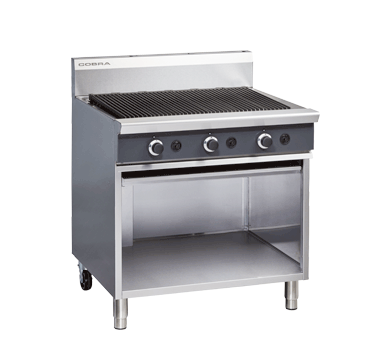 Cobra CB9 900mm gas chargrill on cabinet base, front view