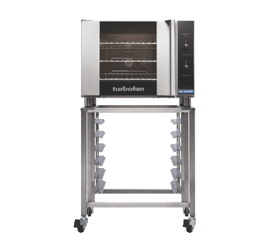 Turbofan E30M3 electric convection oven on SK2731N stainless steel stand with castors