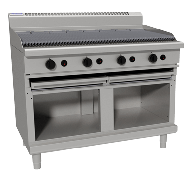 Waldorf CH8120G-CB 1200mm gas chargrill on cabinet base, front view