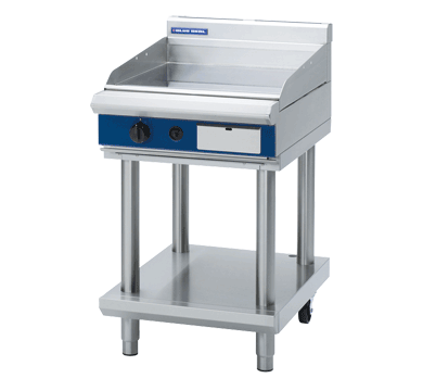 Blue Seal GP514-LS 600mm gas griddle on leg stand, front view