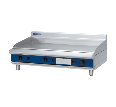 Blue Seal GP518-B 1200mm gas griddle on bench legs, front view