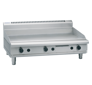Waldorf GP8120G-B 1200mm gas griddle on bench legs, front view