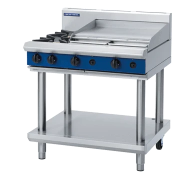 Blue Seal G516B-LS 900mm two burner 600mm grill gas cooktop leg stand stainless steel