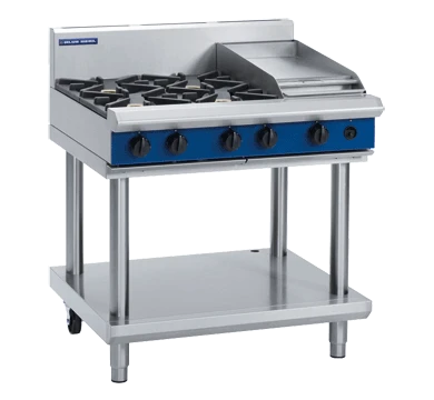 Blue Seal G516C-LS 900mm four burner 300mm grill gas cooktop leg stand stainless steel