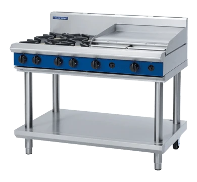 Blue Seal G518B-LS 1200mm four burner 600mm grill gas cooktop leg stand stainless steel