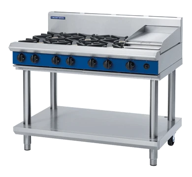 Blue Seal G518C-LS 1200mm six burner 300mm grill gas cooktop leg stand stainless steel